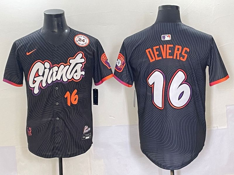 Men 2025 San Francisco Giants 16 Devers Black Joint Name Nike MLB Jersey style 6